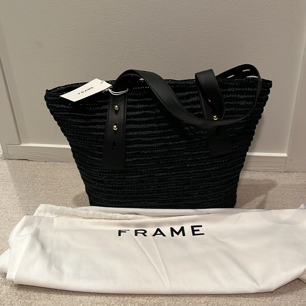 New with tags black frame raffia bag